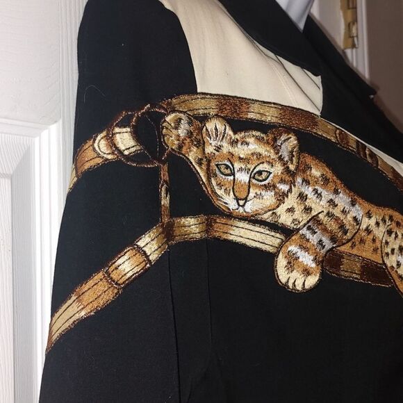 Privata Vintage  black gold cream leopard button down 100% wool blazer Sz 8 - Picture 3 of 7